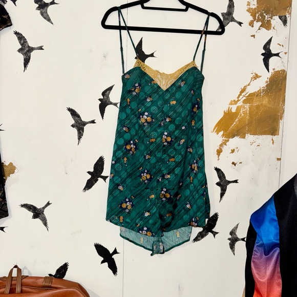 Free People floral lace slip romper in a gorgeous teal blue tone 🌿 - Picture 7 of 7